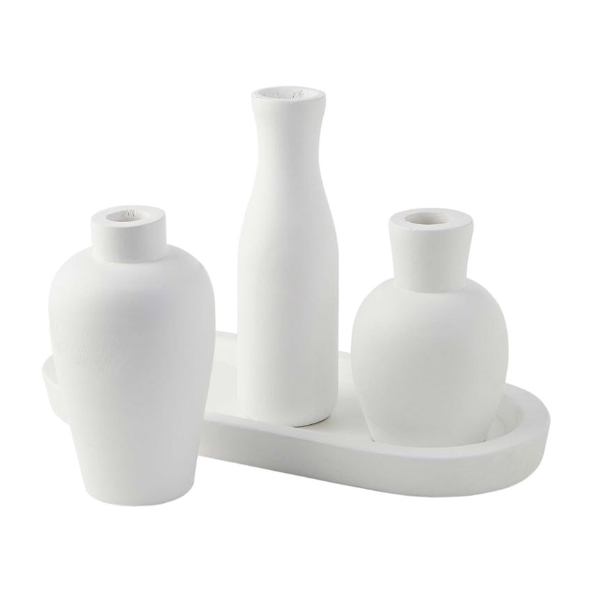 White Paulowina Vase Tray Set