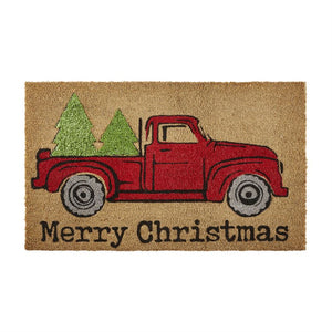 RED TRUCK WITH CHRISTMAS TREE DOORMAT