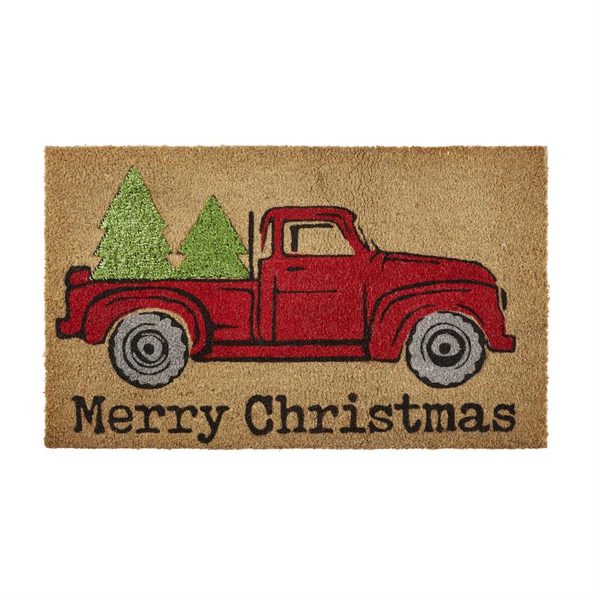 RED TRUCK WITH CHRISTMAS TREE DOORMAT
