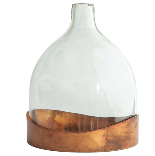 Glass Cloche with Metal Tray