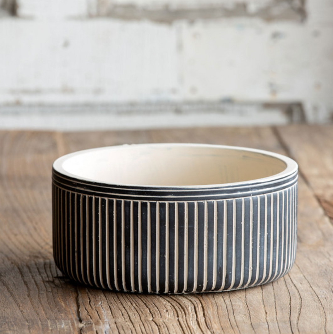 Pinstriped Cement Low Planter