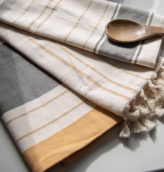 Grey and Mustard Striped Tea Towels