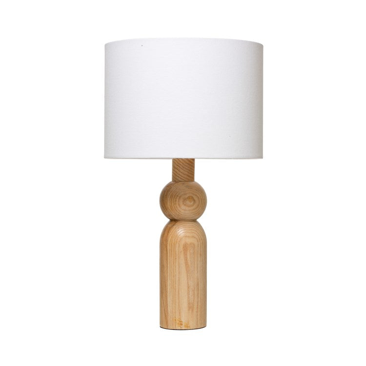 Wood Table Lamp with Linen Shade & Inline Switch