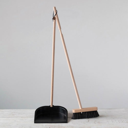 Beech wood broom and dust pan