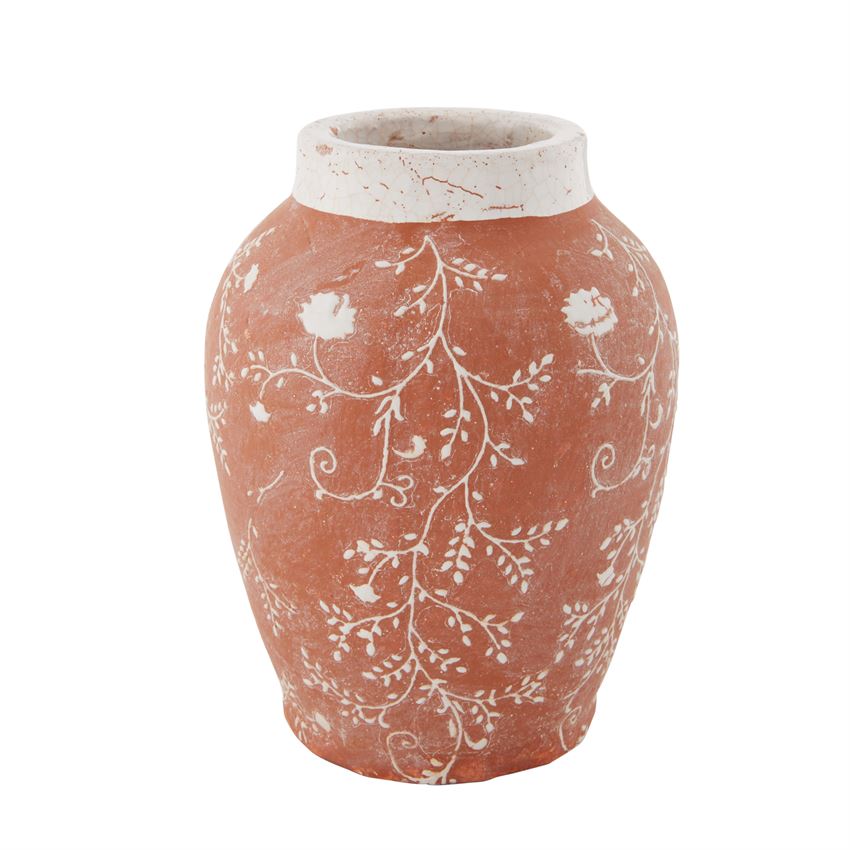 White floral terracotta vase