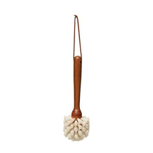 Beech Wood Dish Brush with Leather Tie, Brown