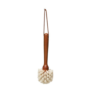 Beech Wood Dish Brush with Leather Tie, Brown